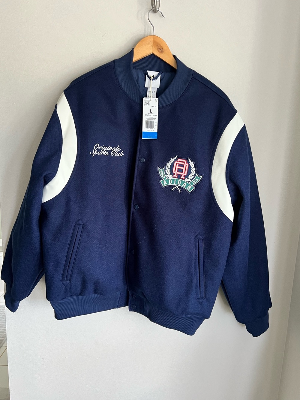 Adidas Navy & White Varsity Jacket size M